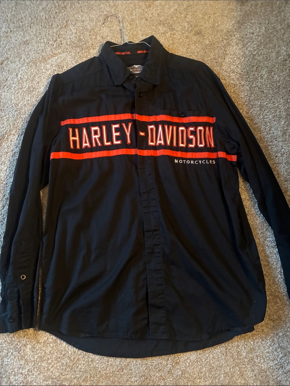 Harley-Davidson Black Button-Down Shirt with Red Chest Stripe Logo